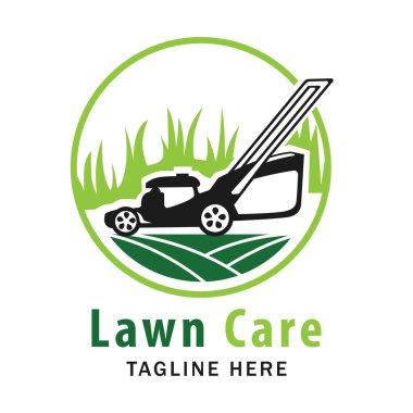 Lawncare logo tasarım şablonu, çim biçme makinesi logosu klipsi. Peyzaj işi için uygun..