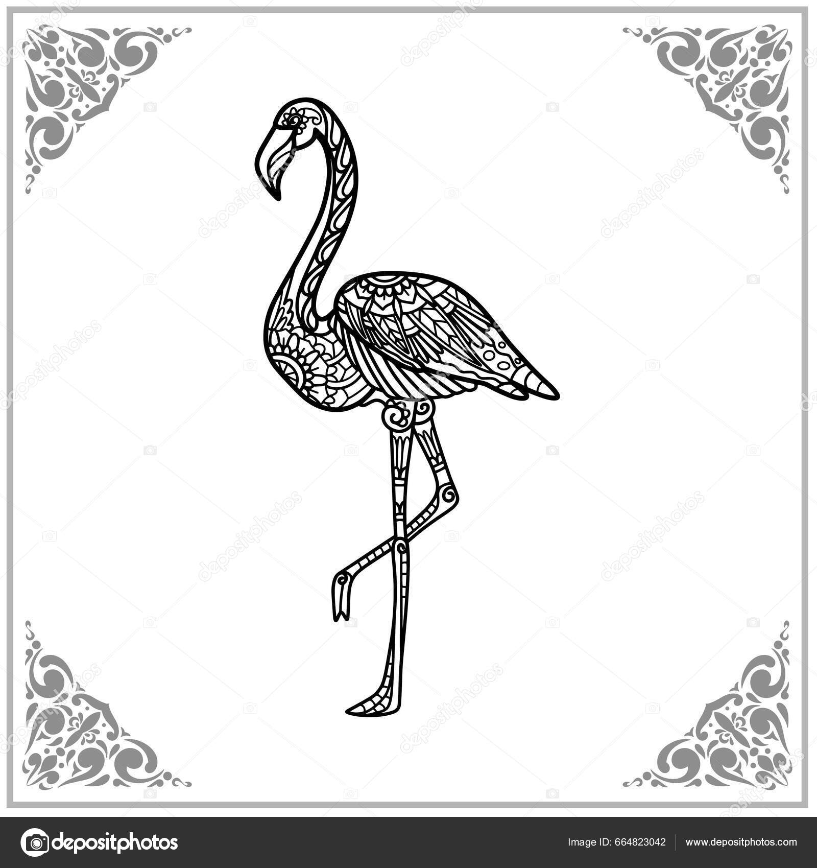 Flamingo Bird Zentangle Arts Aislado Sobre Fondo Blanco Ilustración ...