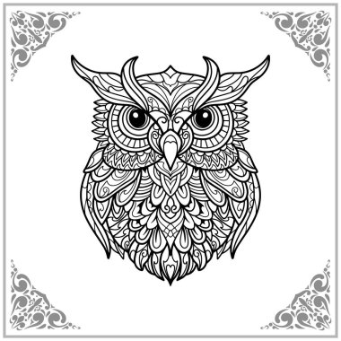 owl zentangle arts. isolated on white background of illustration clipart