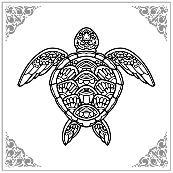 Θαλάσσιες Χελώνες Zentangle Τέχνες Απομονωμένο Λευκό Φόντο Εικονογράφησης — Διανυσματικό Αρχείο