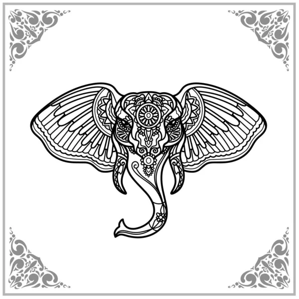 Elephant Zentangle Umění Izolované Bílém Pozadí Ilustrace — Stockový vektor