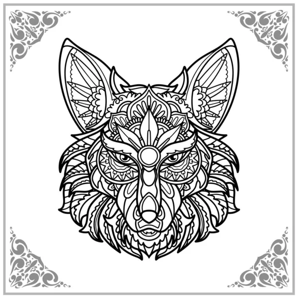 Wolf Zentangle Sztuki Izolowane Białym Tle Ilustracji — Wektor stockowy