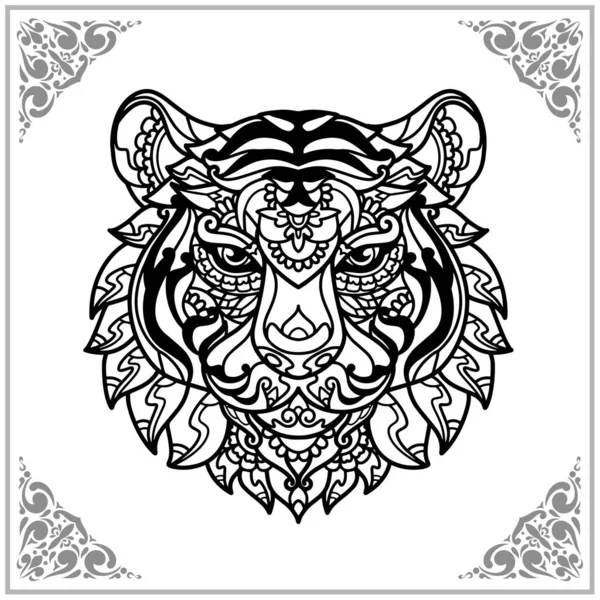 Tiger Zentangle Arts Isolated White Background Illustration — Stock Vector