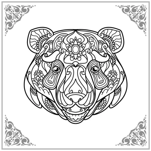 Grizzly Orso Zentangle Arti Isolato Sfondo Bianco Illustrazione — Vettoriale Stock