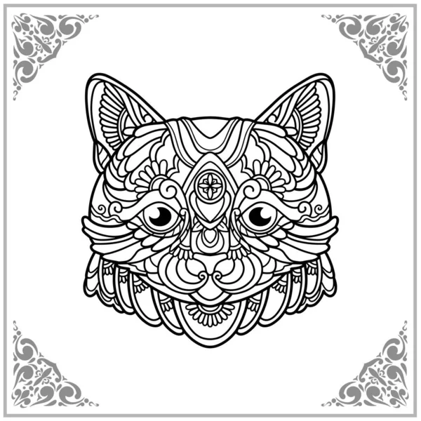 Cat Zentangle Umění Izolované Bílém Pozadí Ilustrace — Stockový vektor