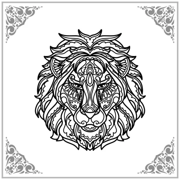 Lion Zentangle Arti Isolato Sfondo Bianco Illustrazione — Vettoriale Stock