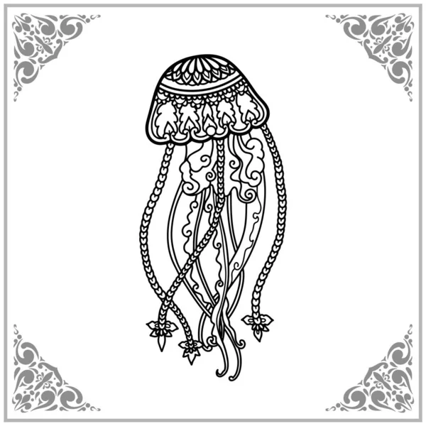 Medúzy Zentangle Umění Izolované Bílém Pozadí Ilustrace — Stockový vektor