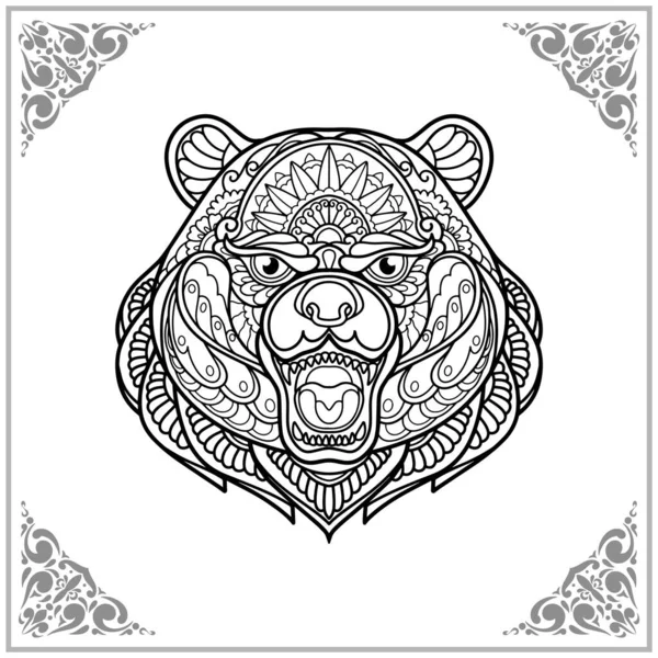 Grizzly Bear Zentangle Arts Isoliert Auf Weißem Hintergrund Der Illustration — Stockvektor
