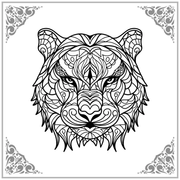 Tiger Zentangle Arti Isolate Sfondo Bianco Illustrazione — Vettoriale Stock