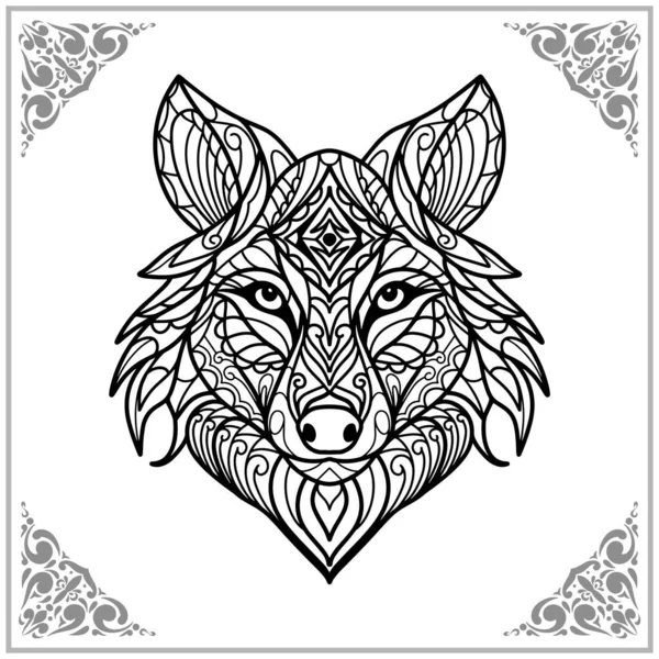 Wolf Zentangle Sztuki Izolowane Białym Tle Ilustracji — Wektor stockowy