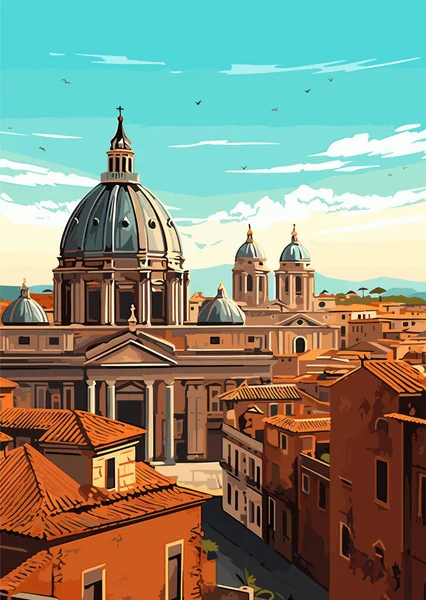 Roma Seyahat Varış Yeri Talya Nın Klasik Baskısı Tatil Illüstrasyon — Stok Vektör