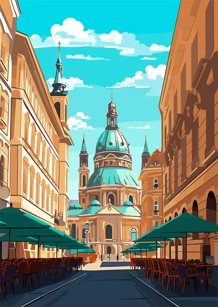 Винтажная Печать Travel Destination Vienna Austria Праздничная Концепция Иллюстрации — стоковый вектор