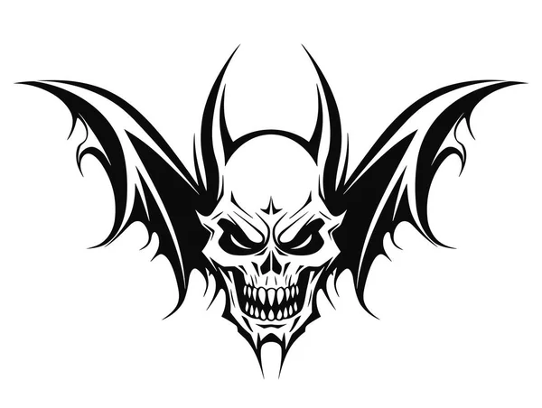 Scary Demon Head Bat Wings Vintage Style Illustration — Stock Vector