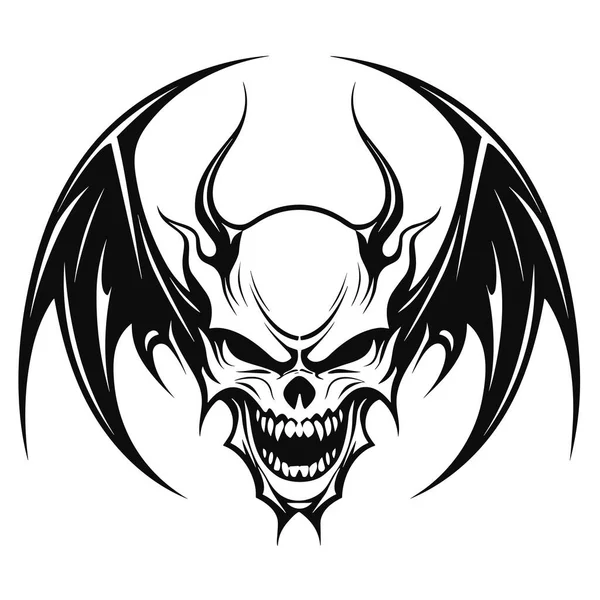 Uma Cabeça Diabo Com Asas Dragão Uma Mascote Ilustração Estilo —  Vetores de Stock