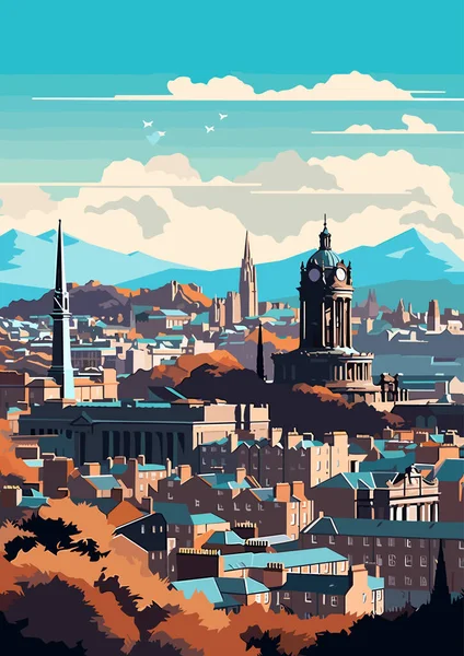 Путешествие Эдинбург Шотландия Винтажный Отпечаток Праздничная Концепция Иллюстрации — стоковый вектор