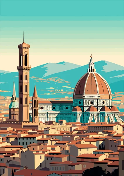 Destination Voyage Florence Italie Imprimé Vintage Vacances Concept Illustration — Image vectorielle