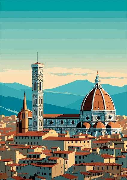 Reisbestemming Florence Italië Vintage Print Vakantie Begrip Van Illustratie — Stockvector