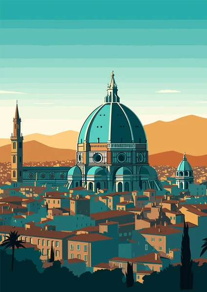 Destinazione Firenze Stampa Epoca Vacanze Concetto Illustrazione — Vettoriale Stock