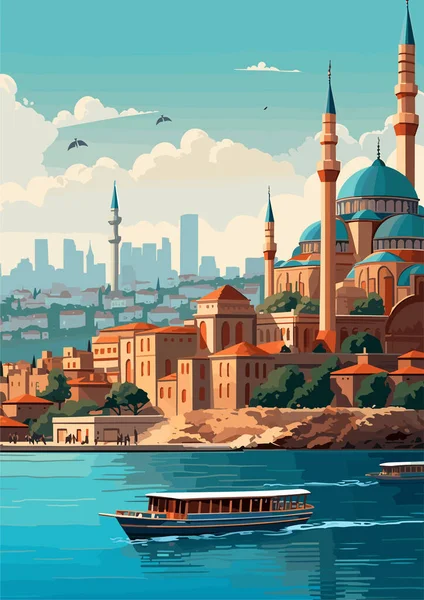Путешествие Стамбулу Турция Винтажная Печать Праздничная Концепция Иллюстрации — стоковый вектор