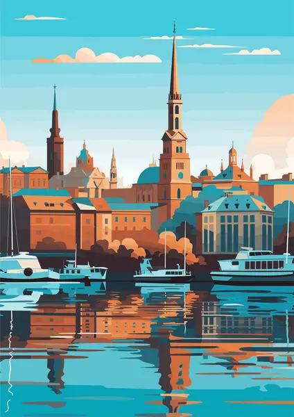 Destino Viagem Estocolmo Suécia Impressão Vintage Feriados Conceito Ilustração — Vetor de Stock