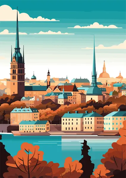 Reiseziel Stockholm Schweden Vintage Print Urlaubskonzept Der Illustration — Stockvektor