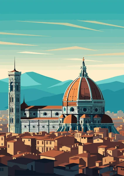 Destinazione Firenze Stampa Epoca Vacanze Concetto Illustrazione Illustrazione Stock