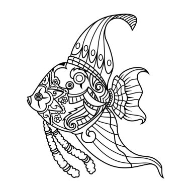 tattoo style black and white illustration of a fish art. Hand drawn fish tattoo. line drawing coloring book vector. clipart