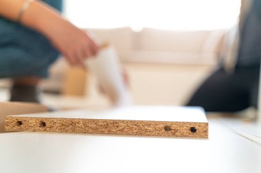 Genç bir çift evlerinde mobilya montajı yaparak evlendi. Elinde tornavida ve kullanma kılavuzunu takip edecek aletlerle. Becerikli çift. Sahibi onlar. Yeni ev, yeni mobilyalar.