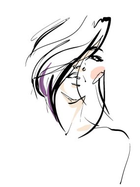 Modern kadının taslak çizim vektör çizimi