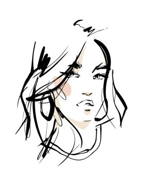 Modern kadının taslak çizim vektör çizimi