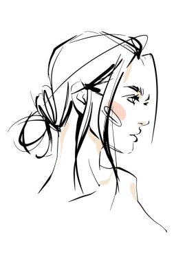 Modern kadının taslak çizim vektör çizimi