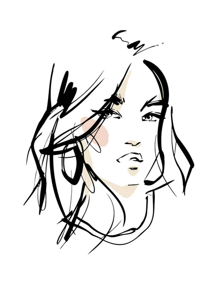 Modern kadının taslak çizim vektör çizimi