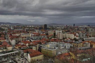 Slovenya, Ljubljana 29 Mart. Slovenya 'nın başkenti Ljubljana havacılık manzarası