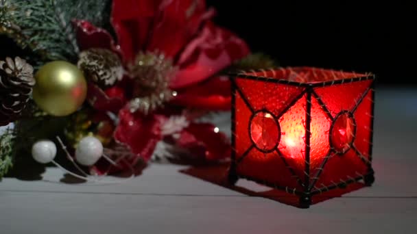 Festliches Stillleben Mit Kerze Als Hintergrund — Stockvideo