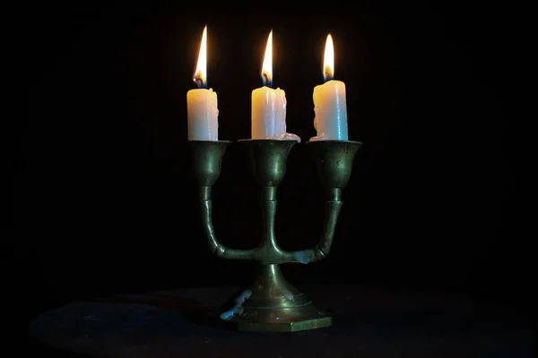 Still Life Three Burning Candles — Stock Photo, Image