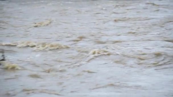 Mglisty Krajobraz Pełni Płynącej Górskiej Rzeki Deszczu — Wideo stockowe