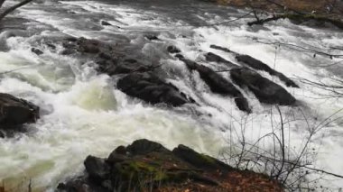 Full-flowing mountain river roaring on the rapids 12