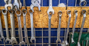 A set of tools in a car workshop