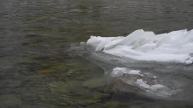 Mountain river with clear water from melting snow and ice