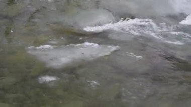 Mountain river with clear water from melting snow and ice