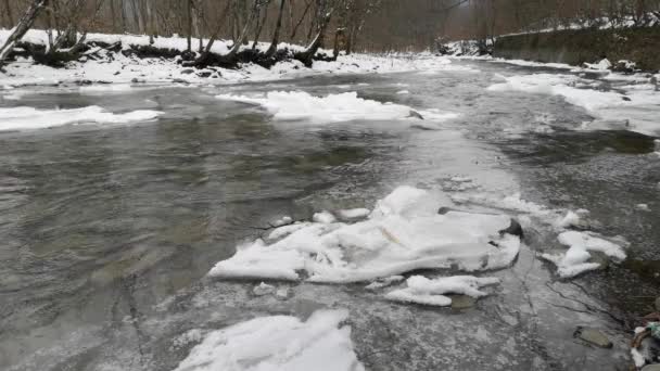 Горная Река Чистой Водой Таяния Снега Льда — стоковое видео