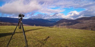Shooting a winter landscape in the mountains with a camera
