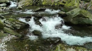 Dağ bahar ormanında çağlayan şelale