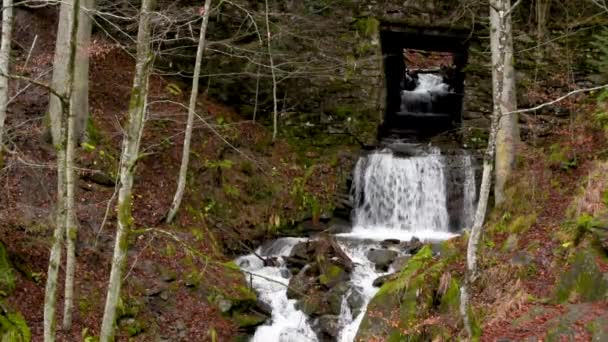 Vodopád Podzimním Horském Lese — Stock video