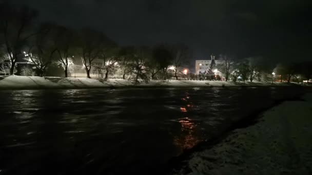 Paisagem Inverno Rio Uzh Uzhgorod Nevoeiro — Vídeo de Stock