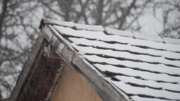 Winterlandschaft Auf Dem Dach Der Stadt Bei Starkem Schneefall — Stockvideo