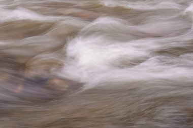 Dağlık bir bahar ormanında kaynayan bir dere.