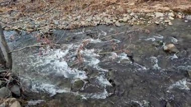 Baharın başlarında bir dağ nehrindeki suyun dokusu