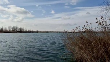 Rüzgarlı bir akşamda bahar gölü manzarası