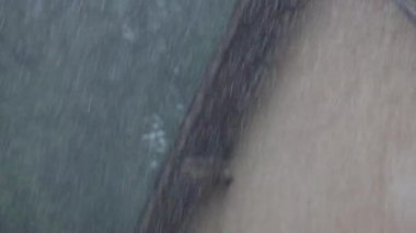 Şiddetli yağmur altında kiremitli çatı